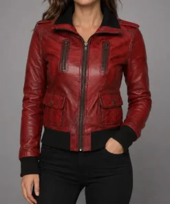 Ladies Cosmopolitan Fitted Fashion Genuine Leather Women Jacket - Front