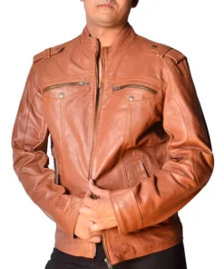 Hardy Tan Leather Slim Fit Jacket