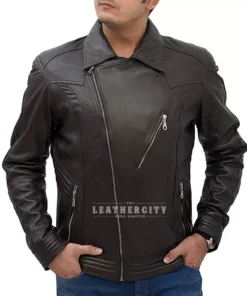 Agrarian Dark Brown Slim Fit Leather Jacket