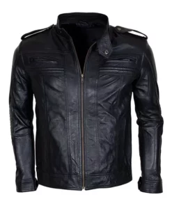 Men Detachable Hooded AJ Styles Motor Biker Leather Jacket