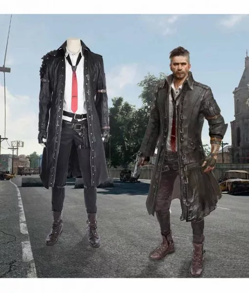 PUBG Playerunknown's Battle Ground Black Leather Trench Coat