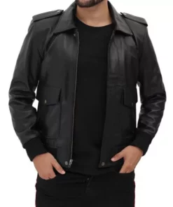 Covered Zipper Bomber Black Jacket