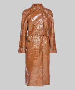 Hailey Bieber Brown Leather Coat