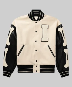 Men’s Black and White Wool Varsity Jacket - White Back