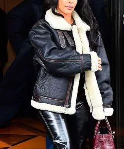 Kim Kardashian Black Shearling Jacket
