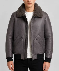 Men’s B2 Grey Shearling Leather Jacket - Front
