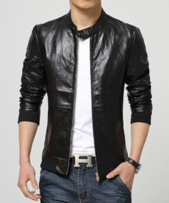 Men’s Slim Fit Bomber Leather Jacket