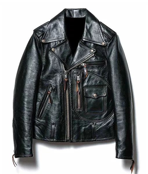 D-Pocket Asymmetrical Black Leather Jacket | TLC