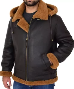 Edwardo Ginger Brown B3 Bomber Jacket with Hood