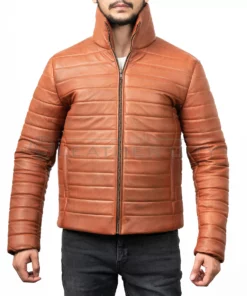 Bart Brown Leather Puffer Jacket