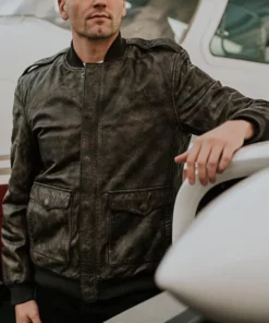 Barton Distressed Leather Bomber Jacket
