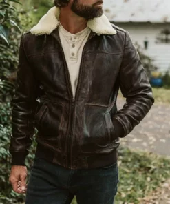 Choco Brown Leather Bomber Jacket