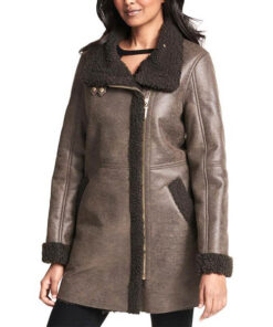 Emaya Brown Aviator Shearling Coat