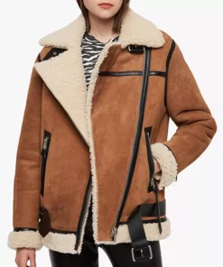 Haydu Brown Suede Leather Shearling Coat