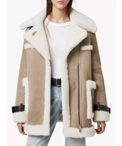 Jerrie Taupe Color Aviator Shearling Coat