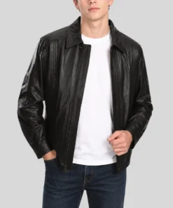Newton Black Premium Leather Jacket - Front Open