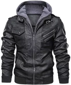 Ronald Black Leather Jacket with Hood