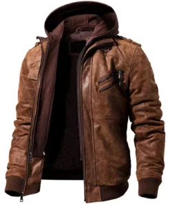 Ronald Brown Leather Jacket with Hood