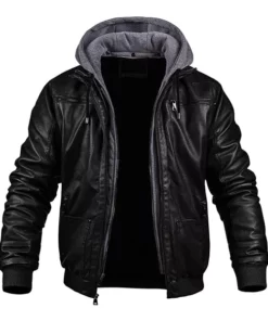 Ronald Classic Black Leather Jacket with Hood