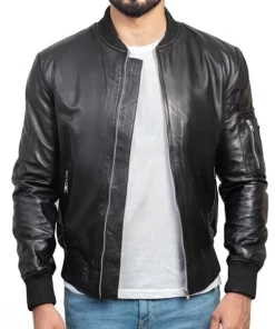 MA-1 Bomber Black Leather Jacket