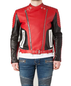 Men’s Padded Red Leather Jacket