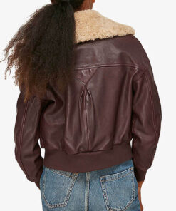 Burgundy Aviator Shearling Collar Jacket