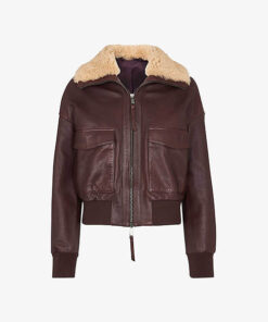 Burgundy Aviator Shearling Collar Jacket