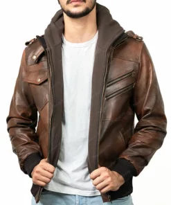 Chiristian Brown Hooded Bomber Jacket