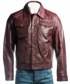 Exo Burgundy Leather Trucker Jacket