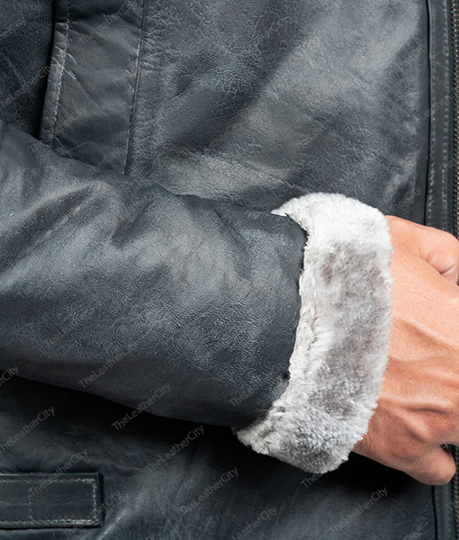 Men's Grey Shearling Jacket With Hood Men's Grey Shearling Jacket With Hood