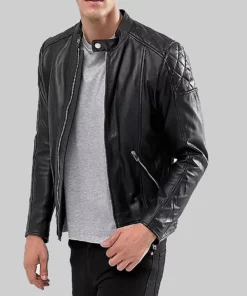 Mens Stylish Black Cafe Racer Jacket