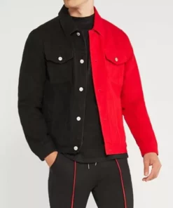 Red and Blog Split Trucker Jacket