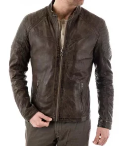 Men’s Quilted Shoulder Brown Jacket