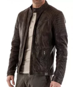 Men’s Quilted Shoulder Brown Jacket