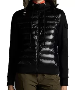 Women Black Quilted Hooded Jacket