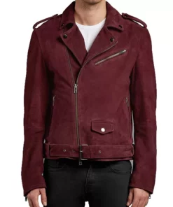 Burgundy Suede Double Biker Jacket