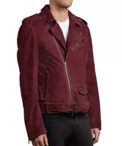 Burgundy Suede Double Biker Jacket