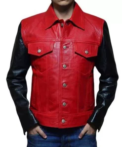 Men's Red and Black Leather Jacket