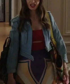 Emily in Paris S03 Emily Blue Leather Jacket