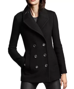Lyndia Black Wool Pea Coat