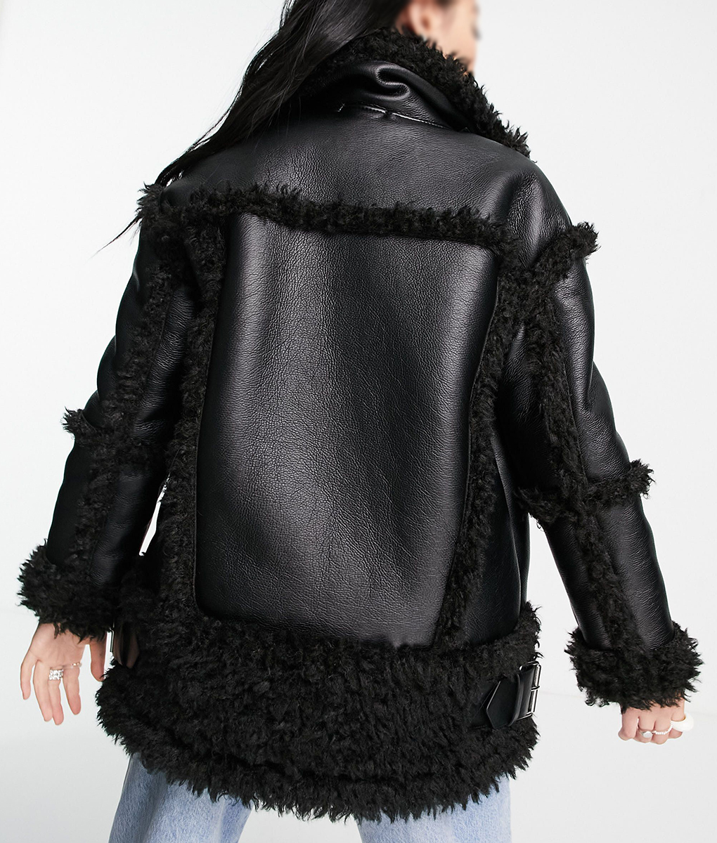 Earth-Mama-Doechii-Trina-Black-Leather-Fur-Jacket-2 Trina Film Earth Mama 2023 Doechii Black Shearling Jacket