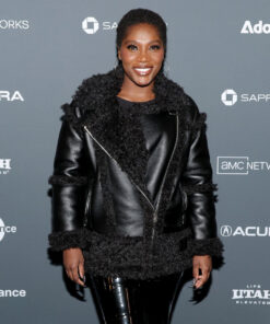 Trina Film Earth Mama Doechii Black Leather Shearling Jacket