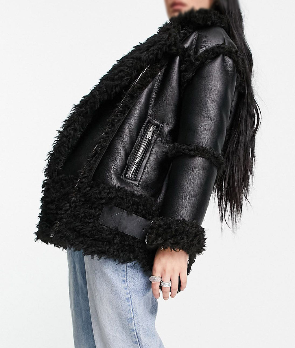 Earth-Mama-Doechii-Trina-Black-Leather-Fur-Jacket-3 Trina Film Earth Mama 2023 Doechii Black Leather Shearling Jacket