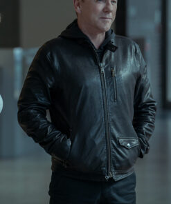 KIEFER SUTHERLAND RABBIT HOLE 2023 JOHN WEIR BLACK LEATHER JACKET