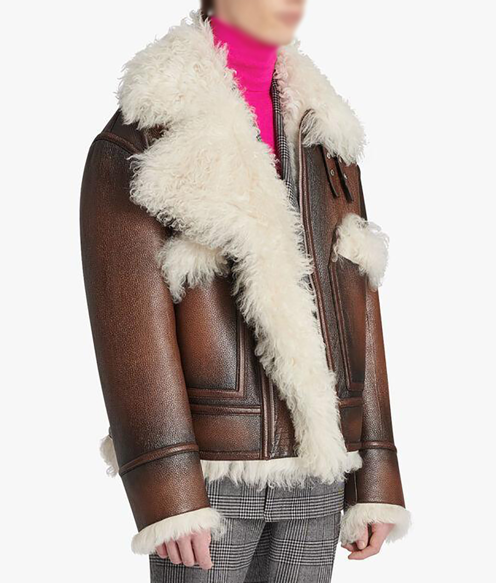 Steve-Harvey-Brown-Aviator-Shearling-Leather-Jacket-3 Steve Harvey Brown Faux Fur Aviator Leather Jacket