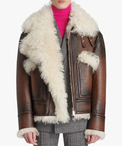 Steve Harvey Brown Faux Fur Shearling Leather Jacket