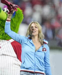 Kaitlin Olson Blue Track Bomber Jacket-5