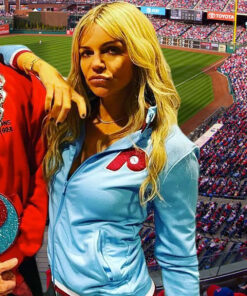 Kaitlin Olson Blue Track Bomber Jacket-4