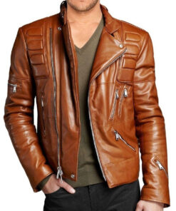 Men's Distressed Brown Slim fit Biker Jacket