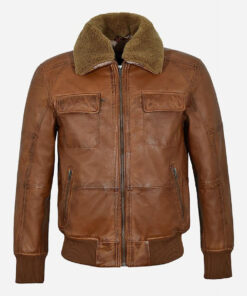 Men’s Fur Collar Brown Bomber Jacket